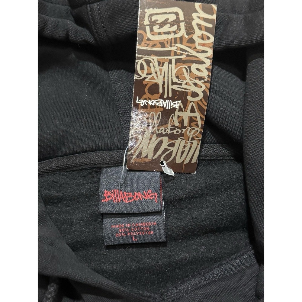 Y2K Billabong Surfing Flame Logo Black Hoodie Size L - Picture 4 of 8